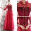 Chic / Beautiful Red See-through Evening Dresses  2020 A-Line / Princess High Neck Puffy 3/4 Sleeve Glitter Star Floor-Length / Long Ruffle Backless Formal Dresses