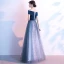 Flower Fairy Ocean Blue Suede Evening Dresses  2020 A-Line / Princess Off-The-Shoulder Short Sleeve Star Tulle Flower Appliques Lace Floor-Length / Long Ruffle Backless