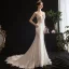 Sexy Ivoire Légère La Mariée Robe De Mariée 2020 Trompette / Sirène Bretelles Spaghetti Sans Manches Dos Nu Appliques En Dentelle Perlage Chapel Train Volants