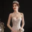 Sexy Ivoire Légère La Mariée Robe De Mariée 2020 Trompette / Sirène Bretelles Spaghetti Sans Manches Dos Nu Appliques En Dentelle Perlage Chapel Train Volants