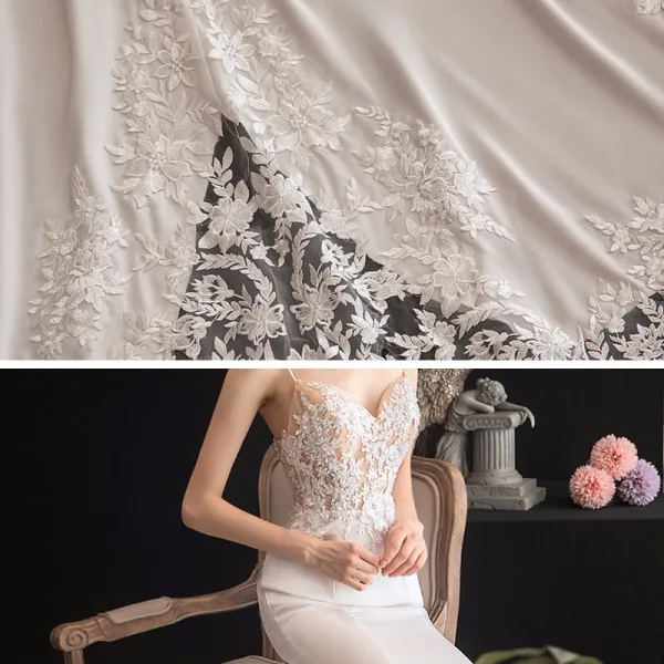Sexy Ivoire Légère La Mariée Robe De Mariée 2020 Trompette / Sirène Bretelles Spaghetti Sans Manches Dos Nu Appliques En Dentelle Perlage Chapel Train Volants
