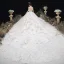 Luxe Champagne Transparentes Robe De Mariée 2020 Robe Boule Encolure Dégagée 3/4 Manches Fait main Perlage Glitter Tulle Appliques En Dentelle Royal Train Volants