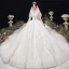 Luxe Champagne Transparentes Robe De Mariée 2020 Robe Boule Encolure Dégagée 3/4 Manches Fait main Perlage Glitter Tulle Appliques En Dentelle Royal Train Volants