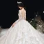 Luxe Champagne Transparentes Robe De Mariée 2020 Robe Boule Encolure Dégagée 3/4 Manches Fait main Perlage Glitter Tulle Appliques En Dentelle Royal Train Volants