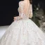 Luxe Champagne Transparentes Robe De Mariée 2020 Robe Boule Encolure Dégagée 3/4 Manches Fait main Perlage Glitter Tulle Appliques En Dentelle Royal Train Volants