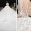 Luxe Champagne Transparentes Robe De Mariée 2020 Robe Boule Encolure Dégagée 3/4 Manches Fait main Perlage Glitter Tulle Appliques En Dentelle Royal Train Volants