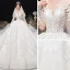 Luxe Champagne Transparentes Robe De Mariée 2020 Robe Boule Encolure Dégagée 3/4 Manches Fait main Perlage Glitter Tulle Appliques En Dentelle Royal Train Volants