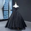 Scintillantes Noire Robe De Bal 2023 Robe Boule De l'épaule Détachable Manches Courtes Paillettes Perlage Train De Balayage Volants Dos Nu Robe De Ceremonie