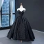 Scintillantes Noire Robe De Bal 2023 Robe Boule De l'épaule Détachable Manches Courtes Paillettes Perlage Train De Balayage Volants Dos Nu Robe De Ceremonie