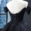 Scintillantes Noire Robe De Bal 2023 Robe Boule De l'épaule Détachable Manches Courtes Paillettes Perlage Train De Balayage Volants Dos Nu Robe De Ceremonie
