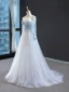 Haut de Gamme Blanche Bleu Ciel Transparentes Robe De Soirée 2023 Princesse Encolure Carrée Manches Longues Perlage Train De Balayage Dos Nu Robe De Ceremonie