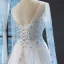 Haut de Gamme Blanche Bleu Ciel Transparentes Robe De Soirée 2023 Princesse Encolure Carrée Manches Longues Perlage Train De Balayage Dos Nu Robe De Ceremonie
