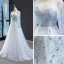 Haut de Gamme Blanche Bleu Ciel Transparentes Robe De Soirée 2023 Princesse Encolure Carrée Manches Longues Perlage Train De Balayage Dos Nu Robe De Ceremonie