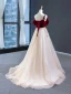 Deux tons Rouge Champagne Daim Robe De Soirée 2023 Princesse Bretelles Spaghetti Manches Courtes Fleur Appliques En Dentelle Train De Balayage Dos Nu Robe De Ceremonie