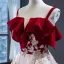 Deux tons Rouge Champagne Daim Robe De Soirée 2023 Princesse Bretelles Spaghetti Manches Courtes Fleur Appliques En Dentelle Train De Balayage Dos Nu Robe De Ceremonie