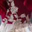 Deux tons Rouge Champagne Daim Robe De Soirée 2023 Princesse Bretelles Spaghetti Manches Courtes Fleur Appliques En Dentelle Train De Balayage Dos Nu Robe De Ceremonie