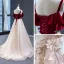 Deux tons Rouge Champagne Daim Robe De Soirée 2023 Princesse Bretelles Spaghetti Manches Courtes Fleur Appliques En Dentelle Train De Balayage Dos Nu Robe De Ceremonie