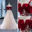 Deux tons Rouge Champagne Daim Robe De Soirée 2023 Princesse Bretelles Spaghetti Manches Courtes Fleur Appliques En Dentelle Train De Balayage Dos Nu Robe De Ceremonie