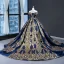 Luxury / Gorgeous Red Prom Dresses 2023 Ball Gown Off-The-Shoulder Short Sleeve Gold Appliques Sequins Chapel Train Ruffle Backless Formal Dresses