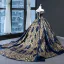 Luxury / Gorgeous Red Prom Dresses 2023 Ball Gown Off-The-Shoulder Short Sleeve Gold Appliques Sequins Chapel Train Ruffle Backless Formal Dresses