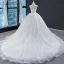 Best Ivory Wedding Dresses 2023 Ball Gown Shoulders Sleeveless Backless Appliques Lace Beading Cathedral Train Ruffle