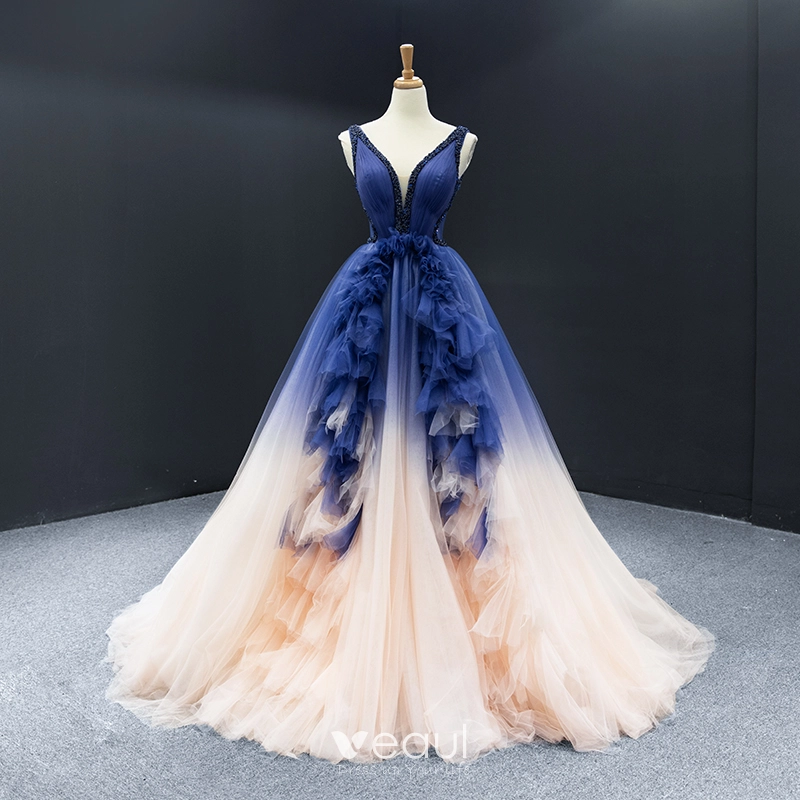 Royal blue shop and champagne dress