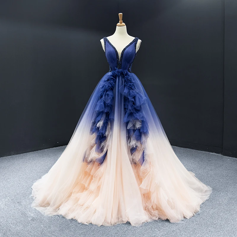 navy blue dress for baby girl Beaded Lace Long Sleeve Prom Dresses Boat Neck A-Line Pageant Dress 24509 Champagne / US6 main image 1