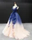 Haut de Gamme Bleu Roi Champagne Concours de beauté Robe De Soirée 2023 Princesse Col v profond Sans Manches Dos Nu Perlage Tribunal Train Volants Robe De Ceremonie