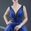 Haut de Gamme Bleu Roi Champagne Concours de beauté Robe De Soirée 2023 Princesse Col v profond Sans Manches Dos Nu Perlage Tribunal Train Volants Robe De Ceremonie
