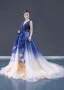 Haut de Gamme Bleu Roi Champagne Concours de beauté Robe De Soirée 2023 Princesse Col v profond Sans Manches Dos Nu Perlage Tribunal Train Volants Robe De Ceremonie