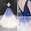 Haut de Gamme Bleu Roi Champagne Concours de beauté Robe De Soirée 2023 Princesse Col v profond Sans Manches Dos Nu Perlage Tribunal Train Volants Robe De Ceremonie