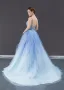 Fabuleux Bleu Ciel Robe De Bal 2023 Princesse Bretelles Spaghetti Sans Manches Perlage Train De Balayage Volants Dos Nu Robe De Ceremonie