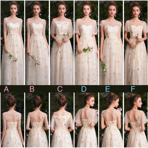 Abordable Champagne Transparentes Robe Demoiselle D'honneur 2019 Princesse Étoile Paillettes Appliques En Dentelle Noeud Ceinture Longue Dos Nu Robe Pour Mariage