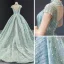 Glamour Vert Cendré Robe De Bal 2023 Robe Boule Transparentes Col Haut Manches Courtes Fait main Perlage Chapel Train Dos Nu Robe De Ceremonie