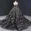 Haut de Gamme Noire Robe De Bal 2023 Robe Boule Bustier Sans Manches Étoile Appliques En Dentelle Paillettes Tribunal Train Dos Nu Robe De Ceremonie