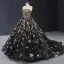 Haut de Gamme Noire Robe De Bal 2023 Robe Boule Bustier Sans Manches Étoile Appliques En Dentelle Paillettes Tribunal Train Dos Nu Robe De Ceremonie