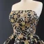 Haut de Gamme Noire Robe De Bal 2023 Robe Boule Bustier Sans Manches Étoile Appliques En Dentelle Paillettes Tribunal Train Dos Nu Robe De Ceremonie