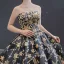 Haut de Gamme Noire Robe De Bal 2023 Robe Boule Bustier Sans Manches Étoile Appliques En Dentelle Paillettes Tribunal Train Dos Nu Robe De Ceremonie