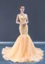 Best Champagne Gold Wedding Dresses Trumpet / Mermaid 2023 V-Neck Sleeveless Backless Leaf Appliques Lace Court Train