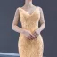 Best Champagne Gold Wedding Dresses Trumpet / Mermaid 2023 V-Neck Sleeveless Backless Leaf Appliques Lace Court Train