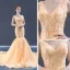 Best Champagne Gold Wedding Dresses Trumpet / Mermaid 2023 V-Neck Sleeveless Backless Leaf Appliques Lace Court Train