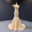 Haut de Gamme Champagne Doré Robe De Soirée 2023 Trompette / Sirène Une épaule Sans Manches Feuille Appliques En Dentelle Paillettes Chapel Train Dos Nu Robe De Ceremonie