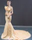 Haut de Gamme Champagne Doré Robe De Soirée 2023 Trompette / Sirène Une épaule Sans Manches Feuille Appliques En Dentelle Paillettes Chapel Train Dos Nu Robe De Ceremonie
