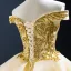 High-end Gold Wedding Dresses Ball Gown 2023 Off-The-Shoulder Short Sleeve Backless Appliques Sequins Court Train Ruffle