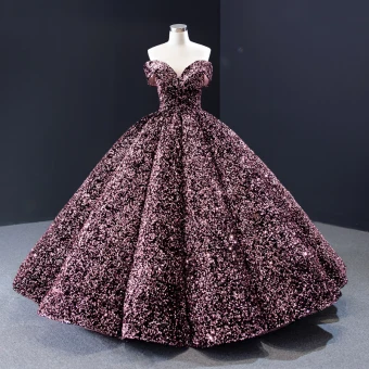 Sparkly Candy Pink Sequins Dancing Prom Dresses 2023 Ball Gown Off The Shoulder Short Sleeve Floor Length Long Backless Formal Dresses