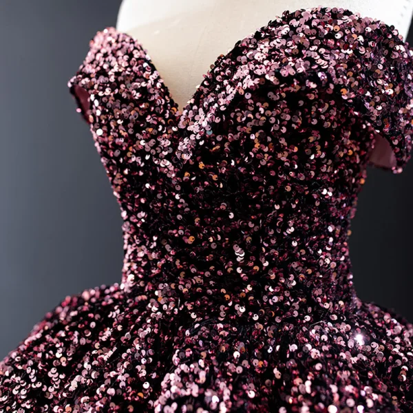 Glitzernden Pink Pailletten Tanzen Ballkleider 2023 Ballkleid Off Shoulder Kurze Ärmel Lange Rückenfreies Festliche Kleider