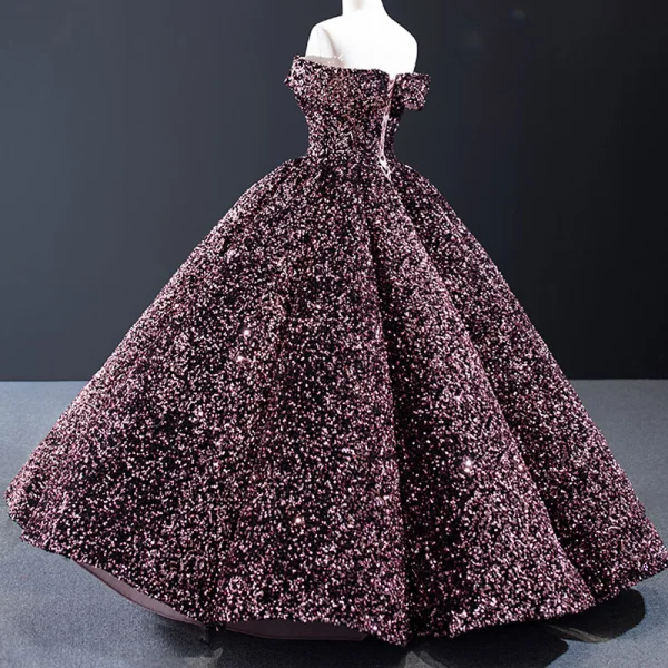 Glitzernden Pink Pailletten Tanzen Ballkleider 2023 Ballkleid Off Shoulder Kurze Ärmel Lange Rückenfreies Festliche Kleider