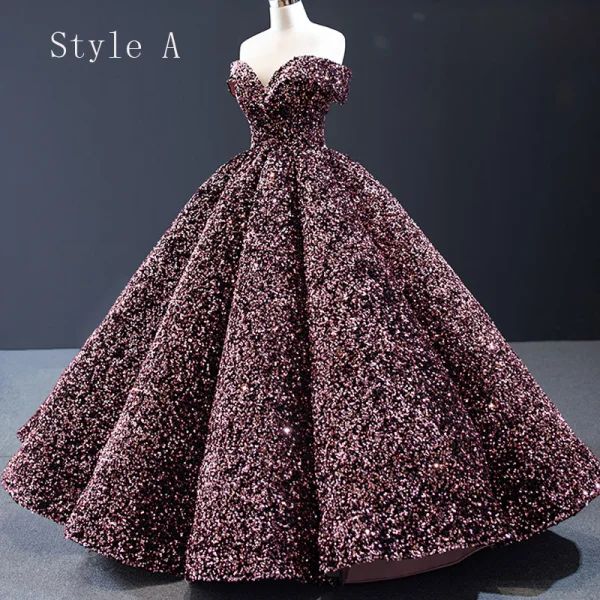 Glitzernden Pink Pailletten Tanzen Ballkleider 2023 Ballkleid Off Shoulder Kurze Ärmel Lange Rückenfreies Festliche Kleider
