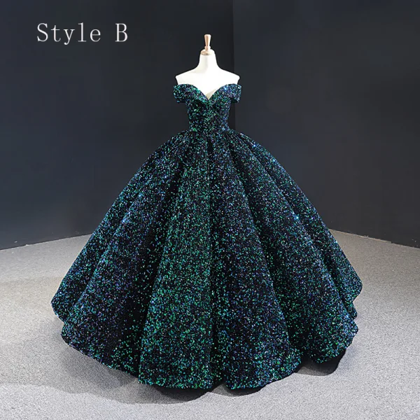 Glitzernden Pink Pailletten Tanzen Ballkleider 2023 Ballkleid Off Shoulder Kurze Ärmel Lange Rückenfreies Festliche Kleider