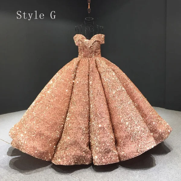 Glitzernden Pink Pailletten Tanzen Ballkleider 2023 Ballkleid Off Shoulder Kurze Ärmel Lange Rückenfreies Festliche Kleider